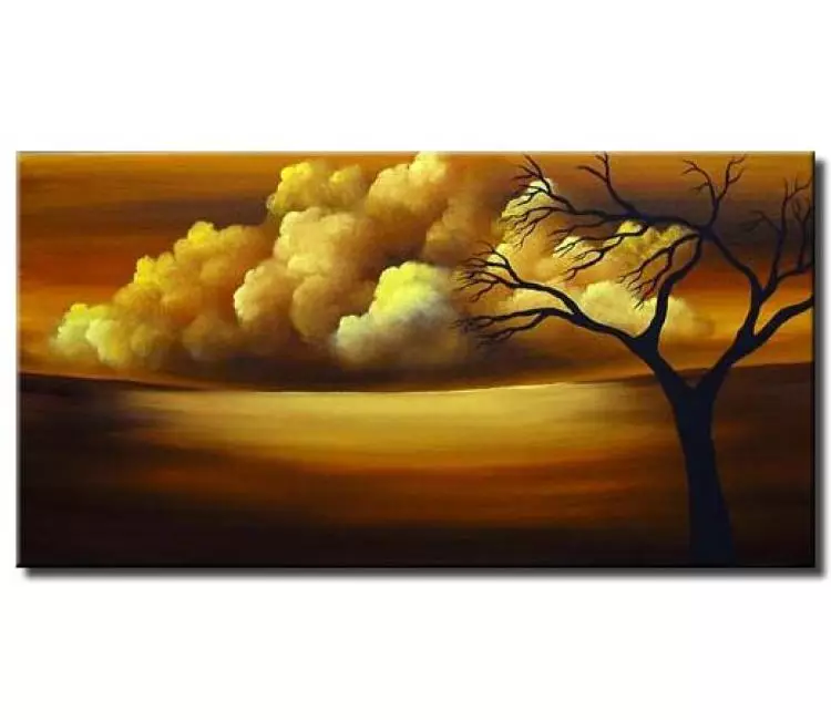 trees painting - brown golden abstract landscape painting