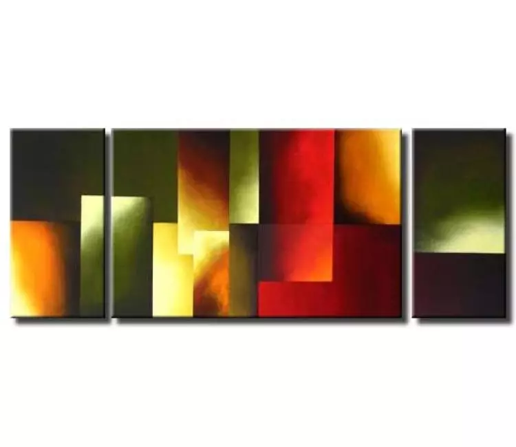 geometric painting - triptych green red painting