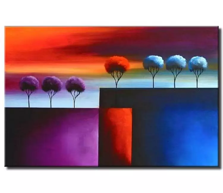 forest painting - modern abstract landscape trees art for living room bedroom original painting