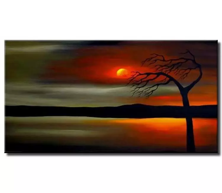 landscape painting - sage green red modern abstract landscape tree art for living room bedroom original painting