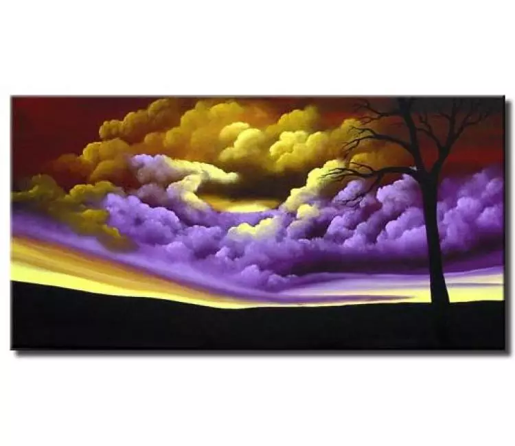 trees painting - modern abstract landscape art for living room bedroom original contemporary landscape abstract purple painting