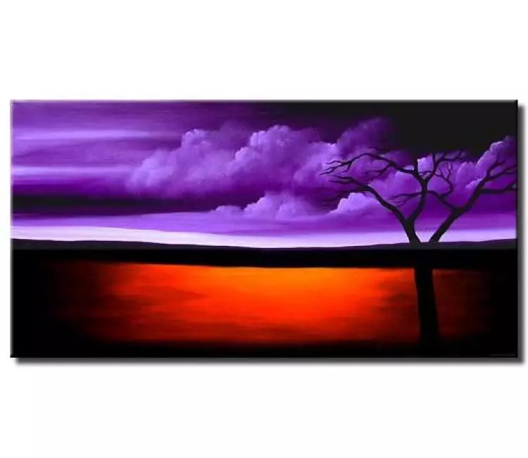 purple contemporary landscape abstract painting original modern tree wall art for living room office bedroom home decor