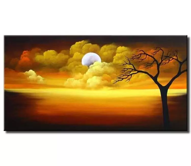 landscape paintings - abstract moon painting on canvas living room modern landscape clouds painting