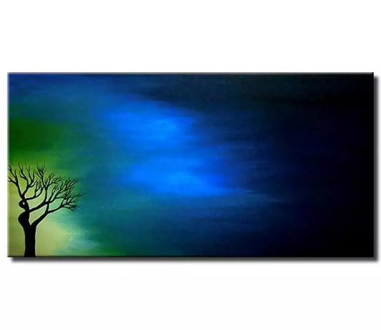trees painting - contemporary landscape abstract paintings original  blue modern abstract tree painting for living room office  bedroom home decor