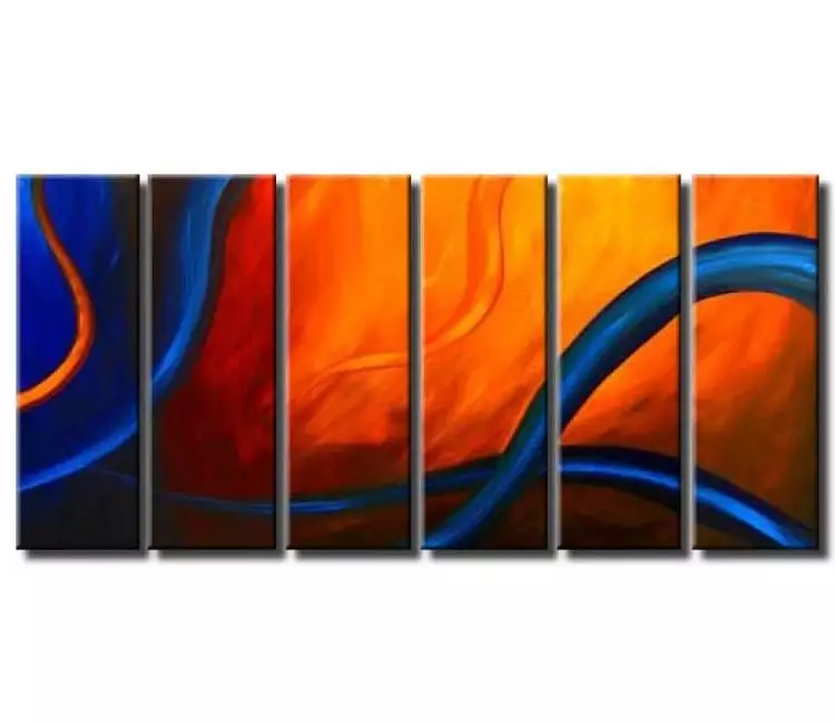 abstract painting - large contemporary abstract art for living room dining room office modern blue orange abstract painting for home decor