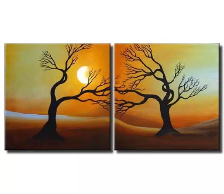 landscape paintings - modern multi panel abstract tree painting on canvas modern moon painting