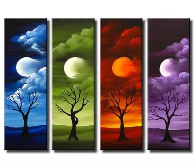 landscape paintings - large moon painting on canvas colorful abstract landscape trees painting modern living room wall art
