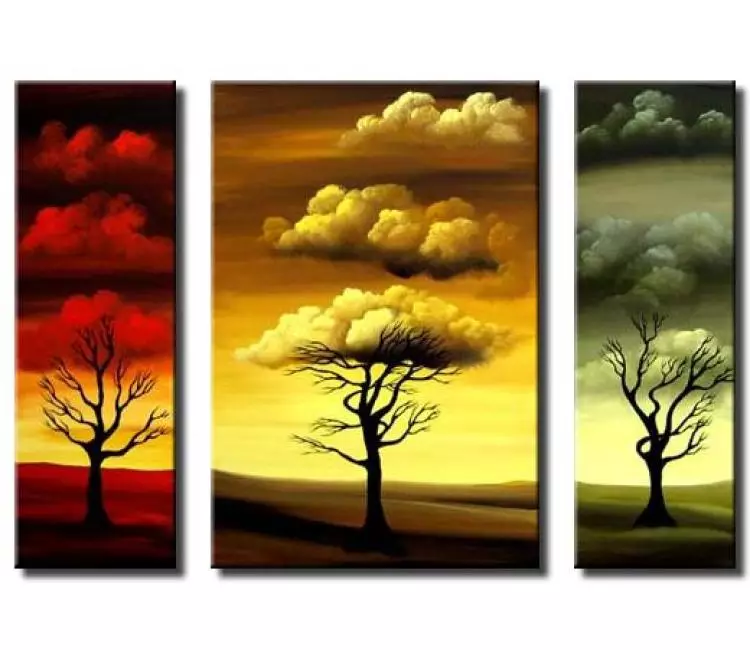 landscape painting - modern abstract tree paintings hand painted tree art on canvas for living room bedroom office and home dcor green red yellow