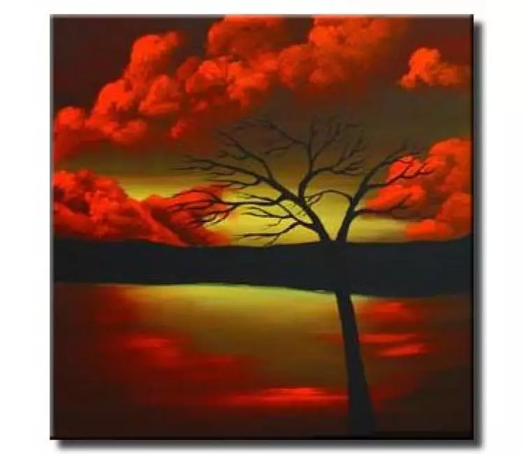 landscape painting - modern abstract tree paintings hand painted tree art on canvas for living room bedroom office and home dcor green red