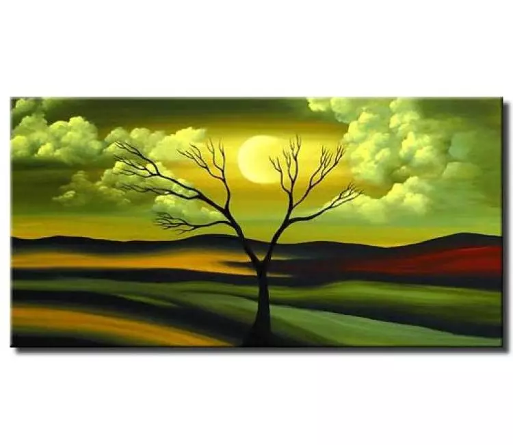 landscape paintings - sunrise and tree painting