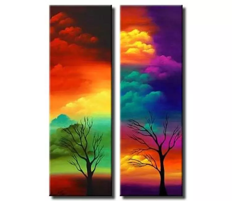 landscape painting - modern abstract tree paintings colorful hand painted tree art on canvas for living room bedroom office and home dcor