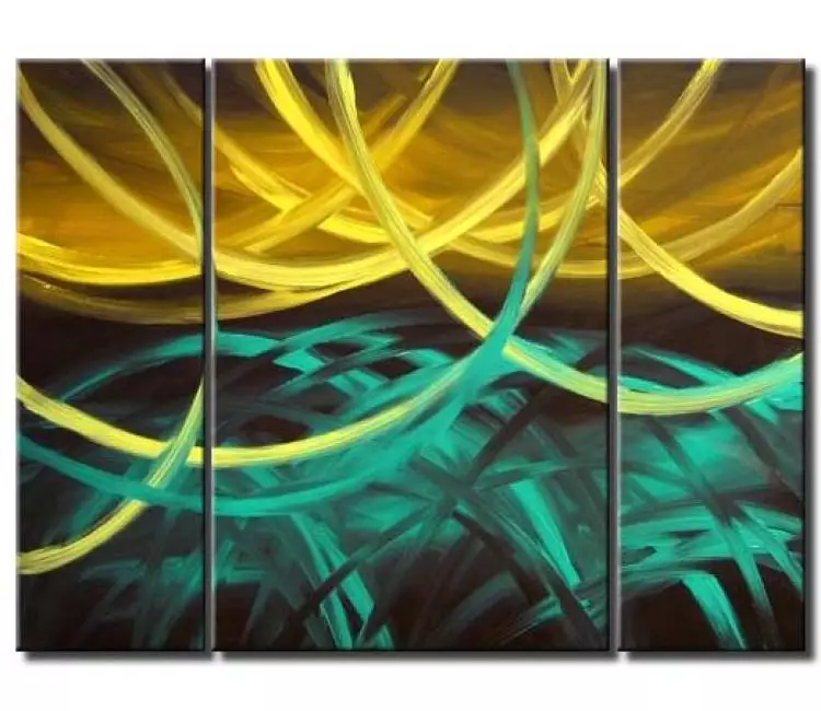 arcs painting - large contemporary abstract art original turquoise yellow abstract paintings on canvas for living room office home dcor