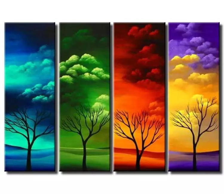 landscape painting - modern abstract tree paintings colorful hand painted tree art on canvas for living room bedroom office and home dcor