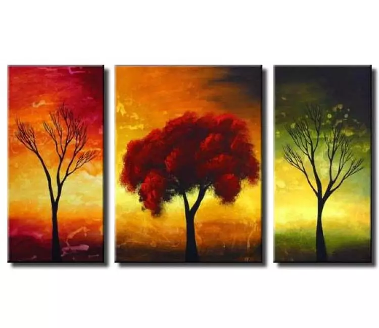 forest painting - modern abstract tree paintings hand painted tree art on canvas for living room bedroom office and home decor green red