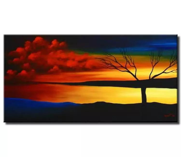 landscape painting - modern abstract tree paintings colorful hand painted tree art on canvas for living room bedroom office and home decor