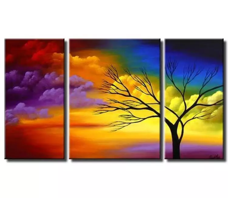 landscape painting - modern abstract tree paintings colorful hand painted tree art on canvas for living room bedroom office and home decor