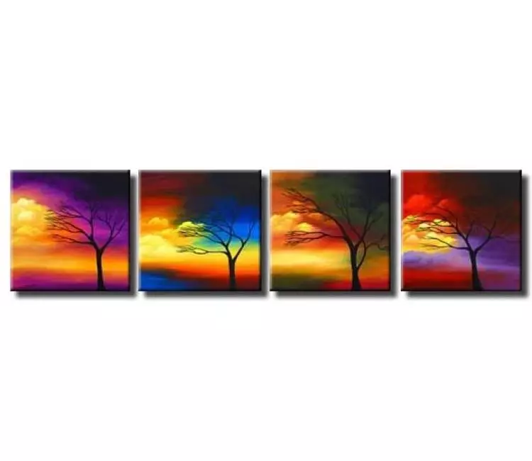 landscape painting - modern abstract tree paintings colorful hand painted tree art on canvas for living room bedroom office and home decor