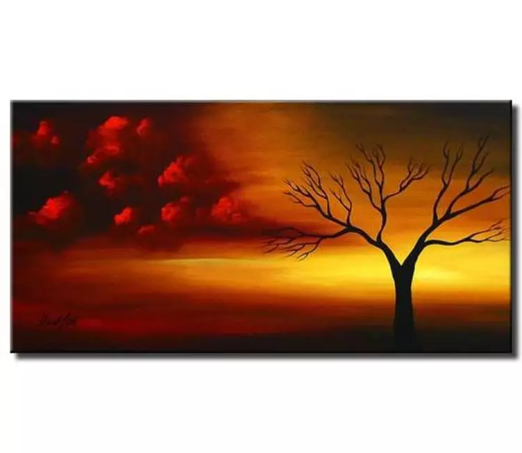 landscape paintings - red wall art