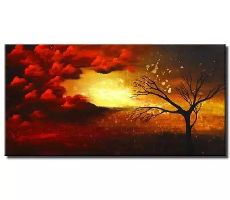 landscape paintings - red wall art
