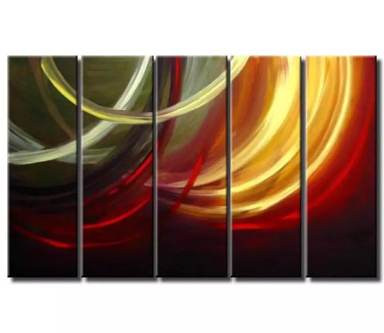 arcs painting - large big abstract art on canvas green red gold multi panel modern wall art