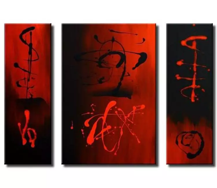 abstract painting - black and red triptych canvas