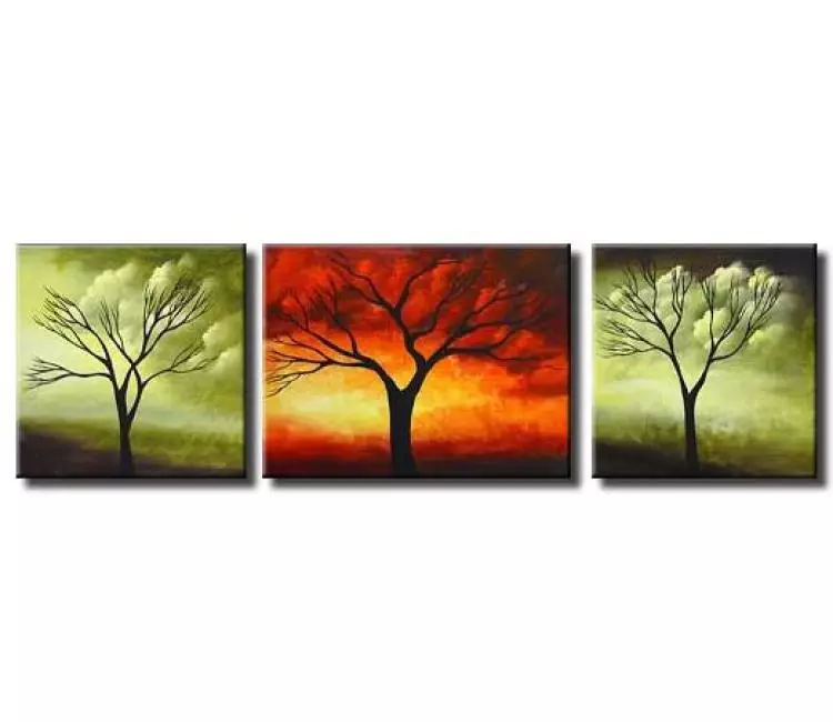 landscape painting - abstract tree art original tree paintings on canvas for living room office bedroom and home decor red green