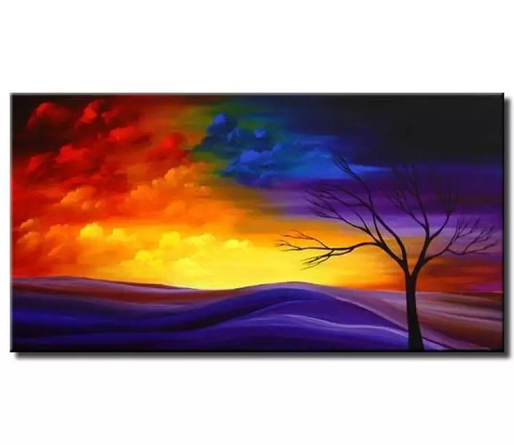 trees painting - original tree art colorful contemporary abstract landscape art for bedroom living room and wall decor