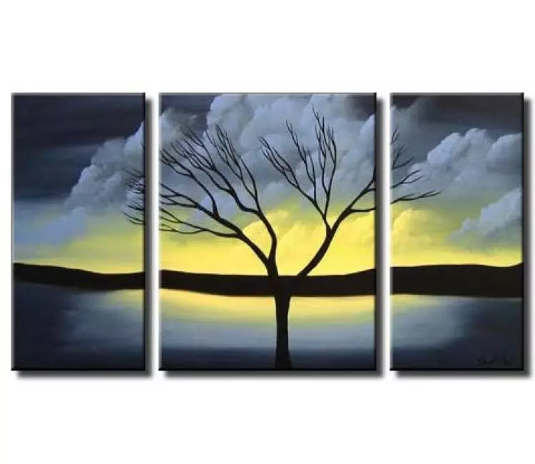 landscape painting - original tree art blue contemporary abstract landscape art for bedroom living room and wall decor