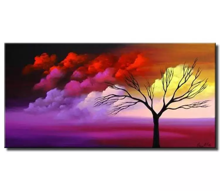 landscape painting - hand painted colorful tree art contemporary landscape abstract painting for bedroom living room and wall decor