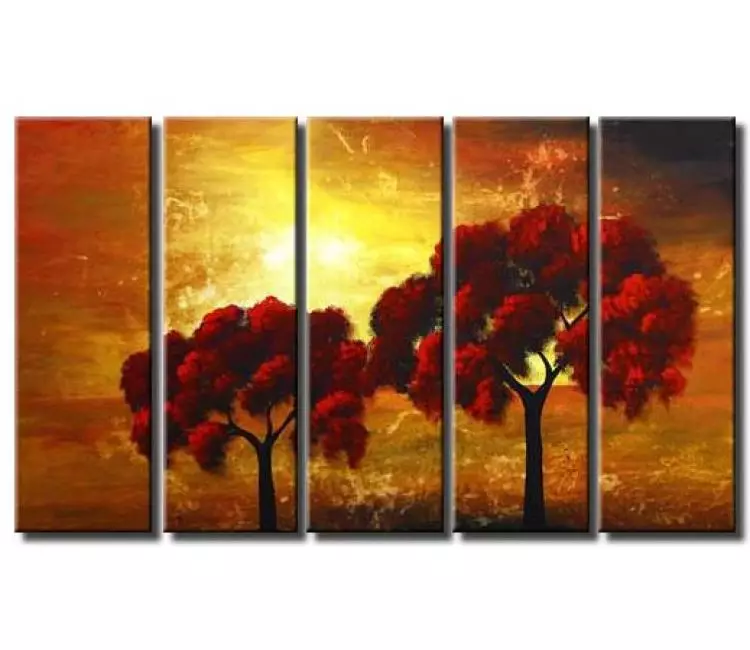 forest painting - contemporary tree art hand painted large tree artwork for sale modern red tree painting