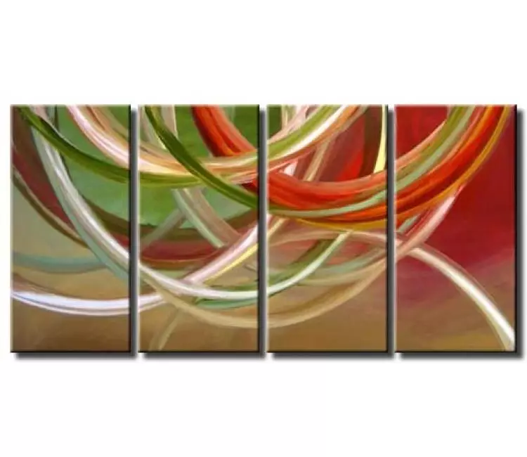 arcs painting - original large abstract painting red green contemporary abstract art for living room office home decor