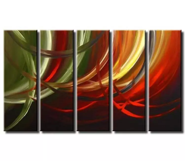 arcs painting - big modern art on canvas large multi panel abstract art in red and green