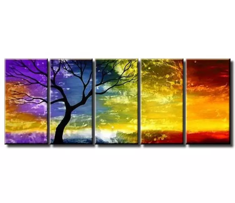 landscape painting - original colorful tree art large unique tree painting decor for living room