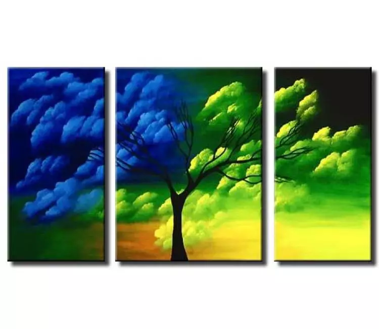 landscape painting - tree landscape painting hand painted abstract nature painting for living room in blue and green colors