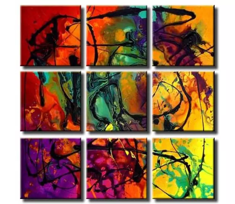 abstract painting - colorful multi panel abstract painting on canvas modern wall art