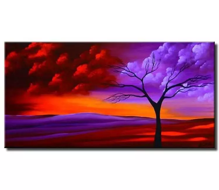 landscape paintings - red purple abstract landscape painting on canvas minimalist beautiful nature tree art