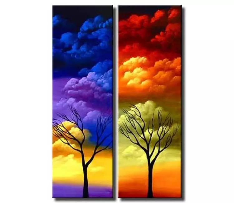 landscape painting - colorful abstract Landscape Painting for Living Room original colorful trees painting for Sale