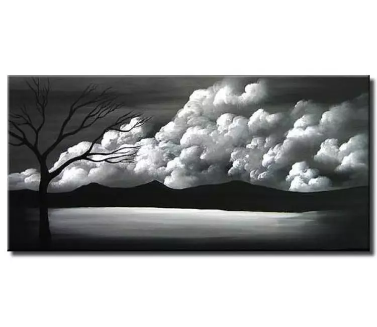 landscape painting - black white abstract Landscape art for Living Room original bedroom Wall Art Ideas modern Painting for Dining Room