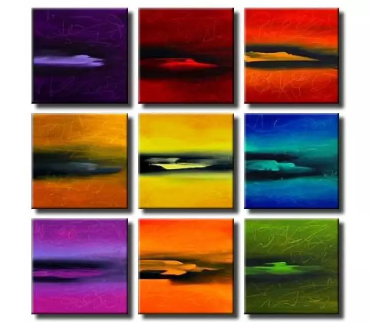 abstract painting - colorful contemporary abstract art for living room original set of 9 colorful modern abstract art for office