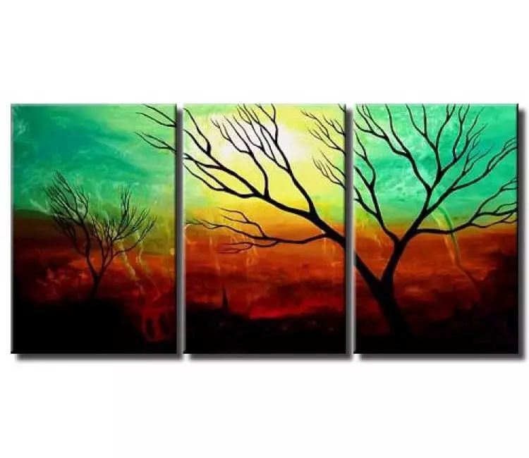 landscape painting - original contemporary abstract tree painting for living room large modern art in turquoise red colors