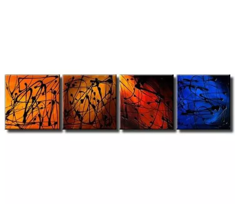 abstract painting - Contemporary blue red abstract painting for living room dining room office original art on canvas