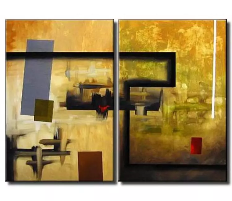 abstract painting - modern abstract art on canvas set of 2 neutral wall art paintings