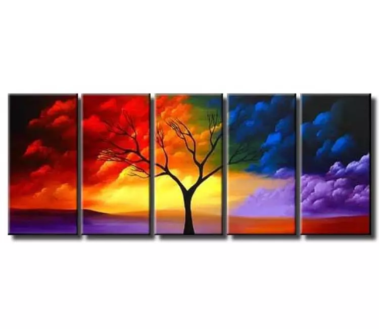 trees painting - original colorful large landscape tree painting on canvas for living room modern beautiful art