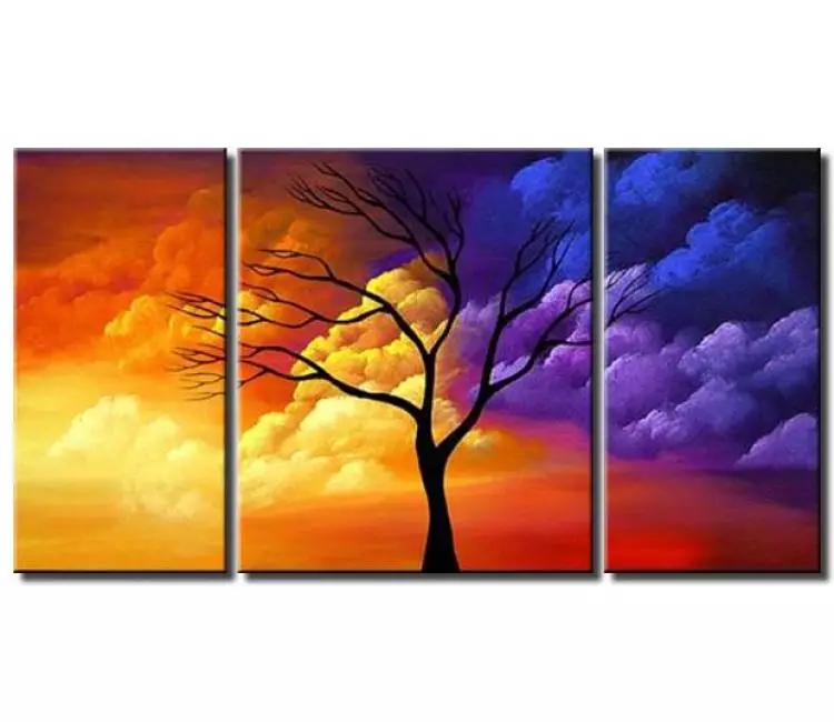 trees painting - original colorful landscape tree painting on canvas for living room modern beautiful art for bedroom