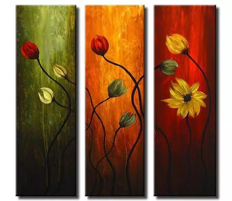floral painting - multi panel abstract flowers painting on canvas earth tone colors modern floral art