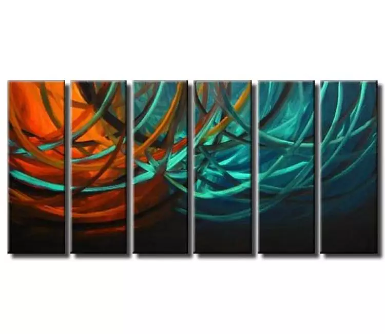 arcs painting - original large teal orange abstract painting for living room on canvas modern turquoise art