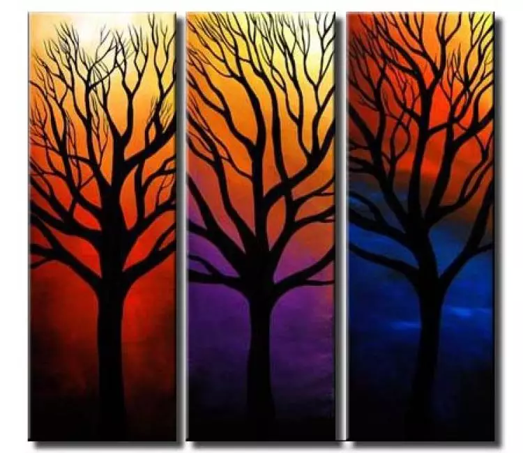 landscape painting - Contemporary abstract trees paintings for living room original large modern colorful paintings on canvas