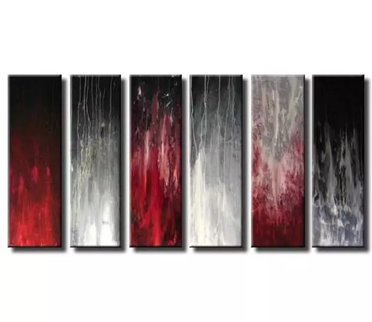 abstract painting - multi panel gray red black abstract painting large