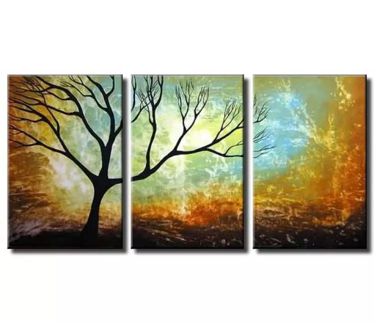 landscape painting - Contemporary abstract tree painting On Canvas Original Big light blue modern landscape painting living room