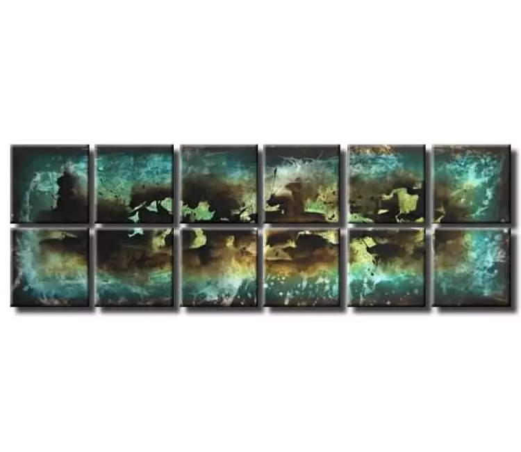 abstract painting - Contemporary teal brown decorative Art On Canvas Original Big Modern Abstract Painting for living room